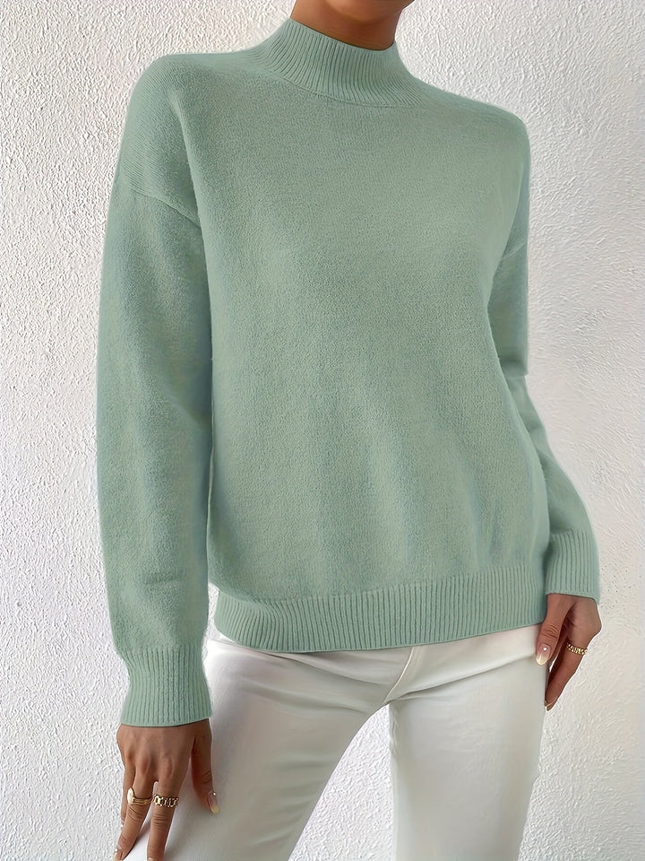 Winifred │ Women's Funnel Neck Knit Jumper With Ribbed Detailing