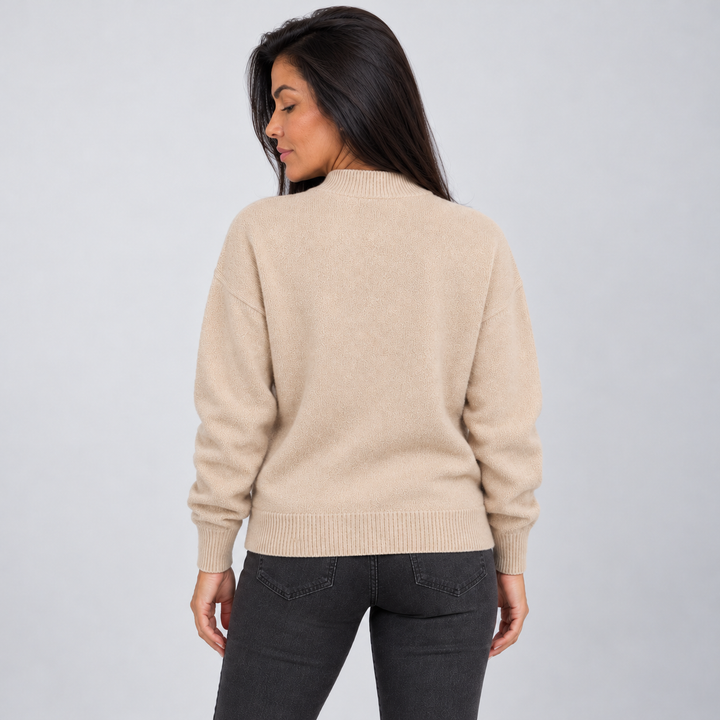 Montarello Mock Neck Drop Shoulder Sweater — apricot back