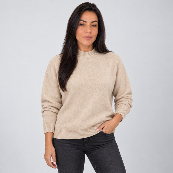 Montarello Mock Neck Drop Shoulder Sweater — apricot front