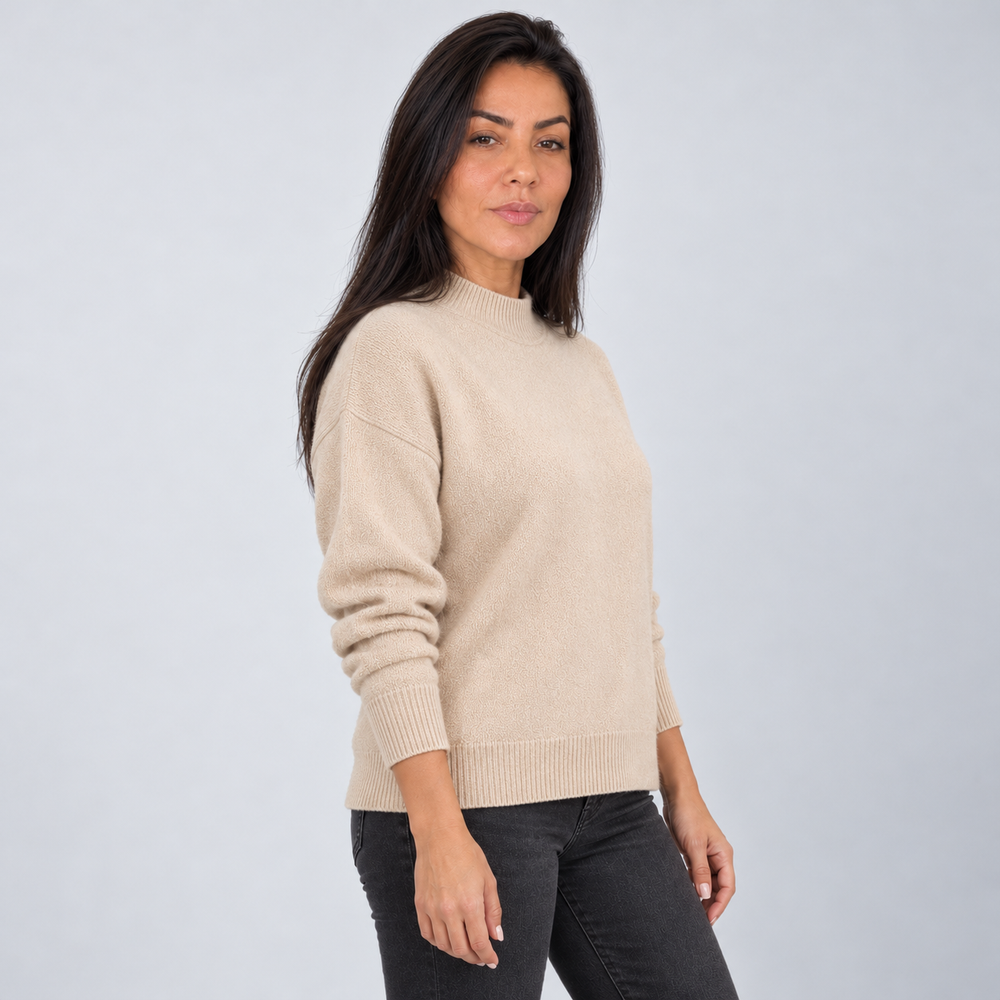 Montarello Mock Neck Drop Shoulder Sweater — apricot side