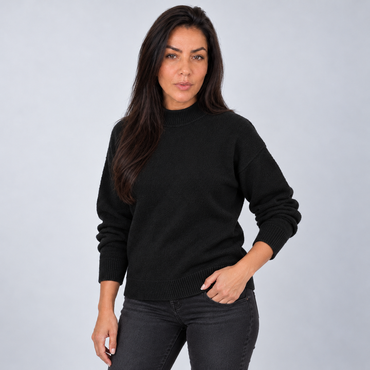 Montarello Mock Neck Drop Shoulder Sweater — black front