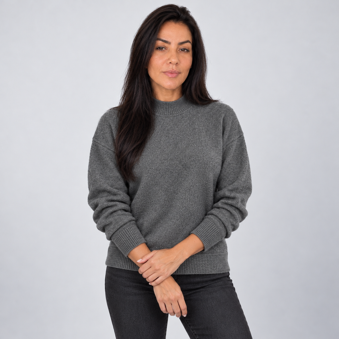 Montarello Mock Neck Drop Shoulder Sweater — dark grey front