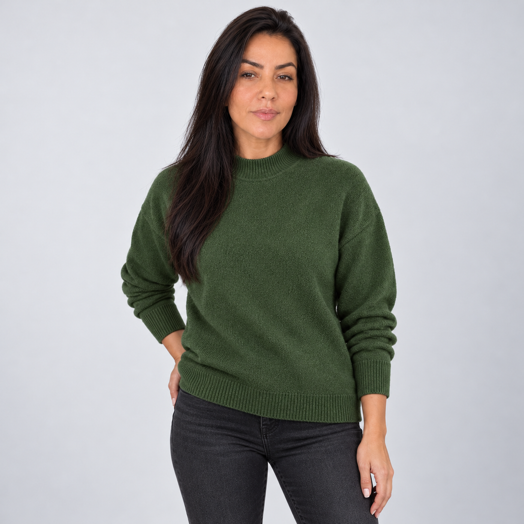 Montarello Mock Neck Drop Shoulder Sweater — fern green front