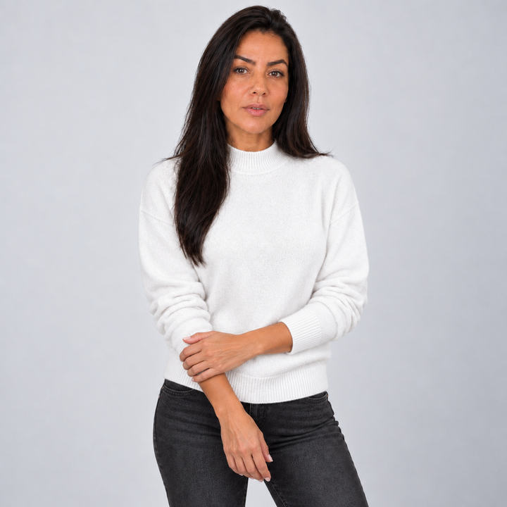 Montarello Mock Neck Drop Shoulder Sweater — white front