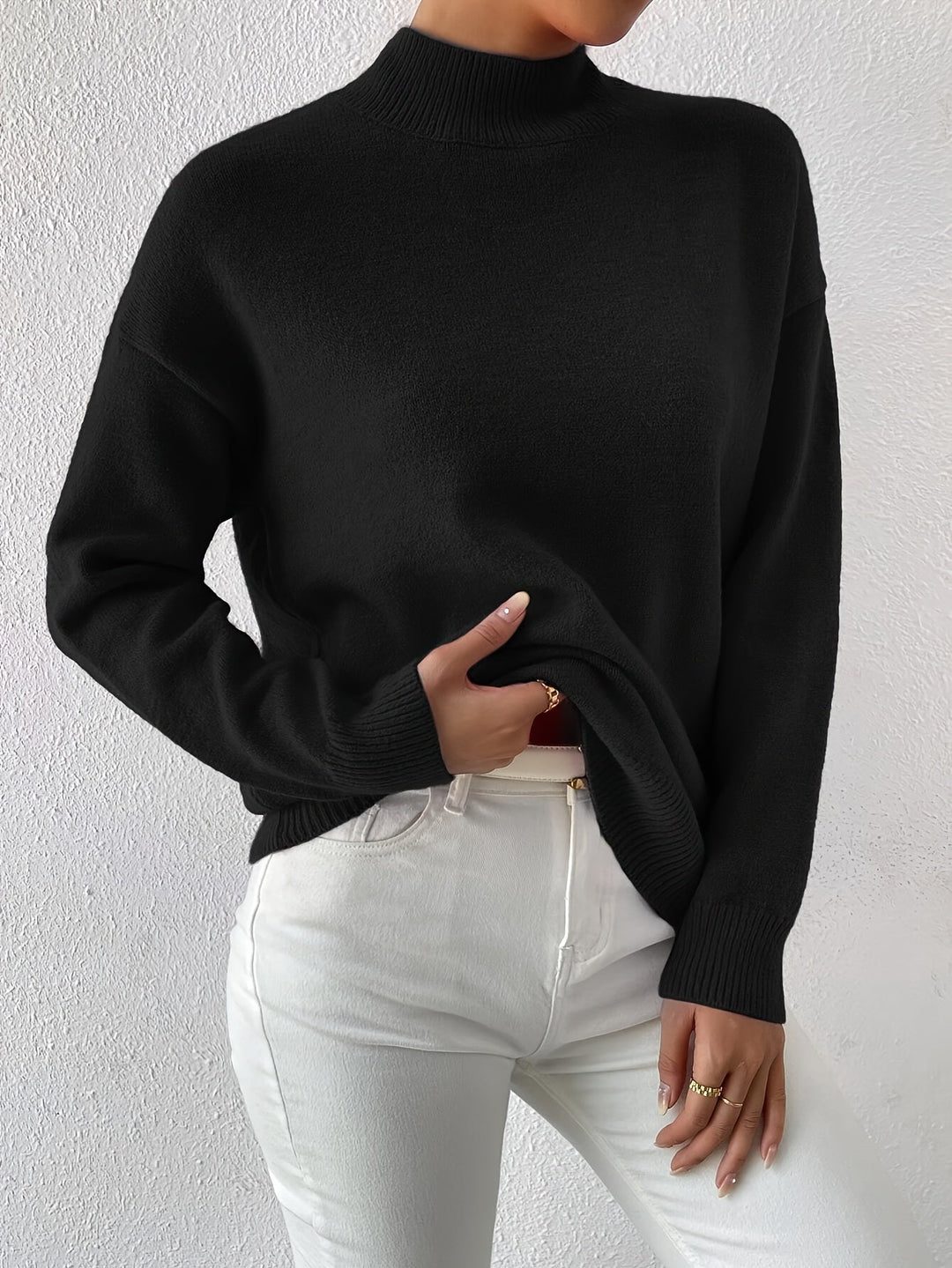 Winifred │ Women's Funnel Neck Knit Jumper With Ribbed Detailing