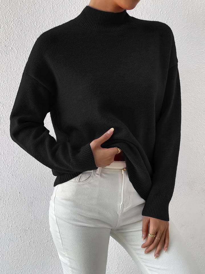 Winifred │ Women's Funnel Neck Knit Jumper With Ribbed Detailing