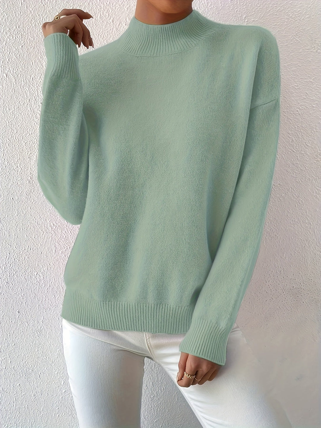 Winifred │ Women's Funnel Neck Knit Jumper With Ribbed Detailing