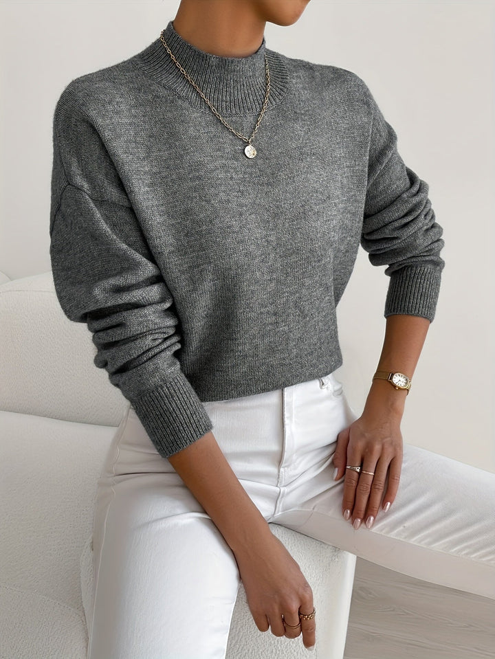 Winifred │ Women's Funnel Neck Knit Jumper With Ribbed Detailing