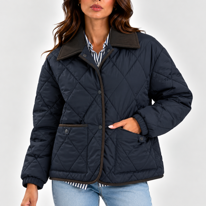 Margaret │ Women's Quilted Puffer Jacket With Corduroy Collar And Snap Front