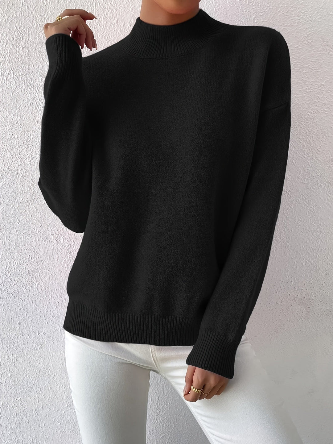 Winifred │ Women's Funnel Neck Knit Jumper With Ribbed Detailing