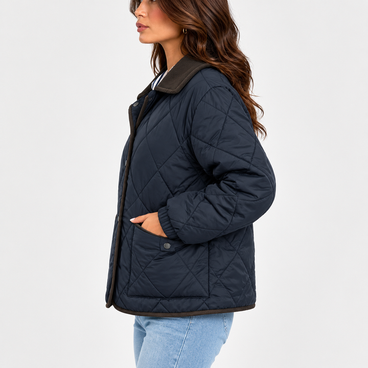 Margaret │ Women's Quilted Puffer Jacket With Corduroy Collar And Snap Front