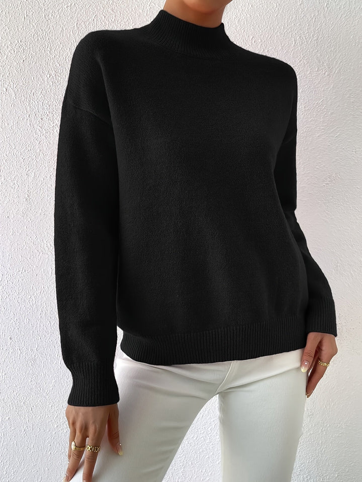 Winifred │ Women's Funnel Neck Knit Jumper With Ribbed Detailing
