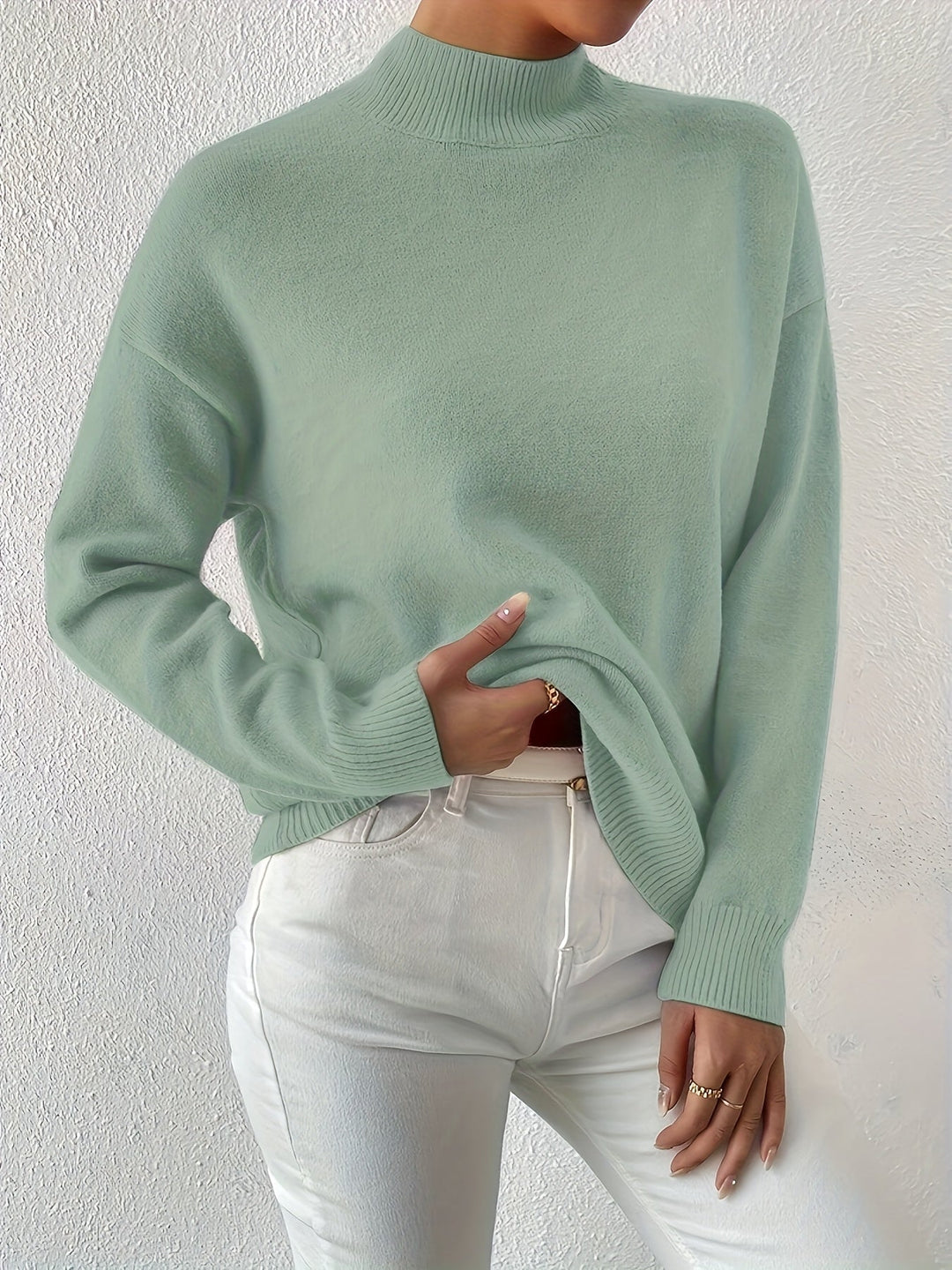 Winifred │ Women's Funnel Neck Knit Jumper With Ribbed Detailing