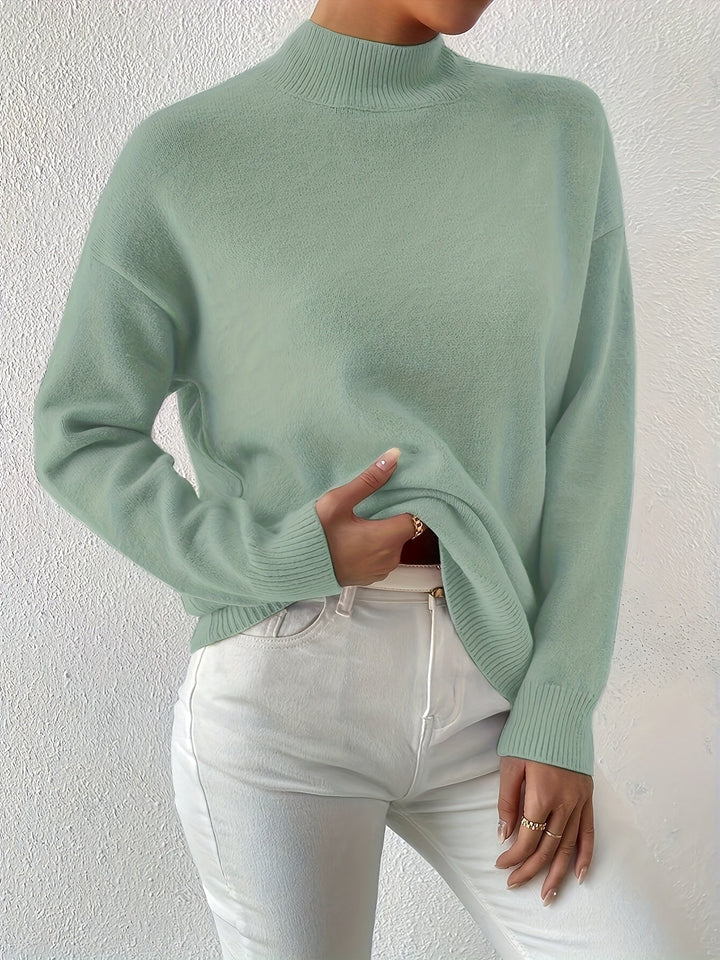 Winifred │ Women's Funnel Neck Knit Jumper With Ribbed Detailing