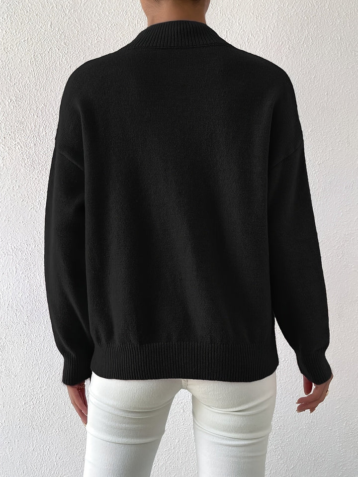 Winifred │ Women's Funnel Neck Knit Jumper With Ribbed Detailing
