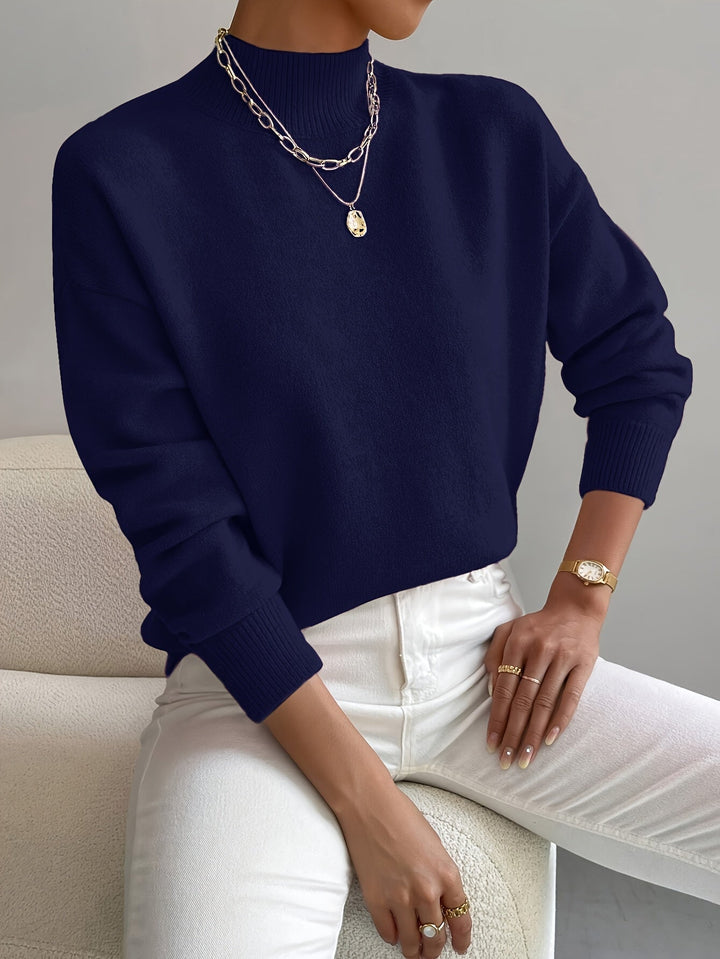 Winifred │ Women's Funnel Neck Knit Jumper With Ribbed Detailing