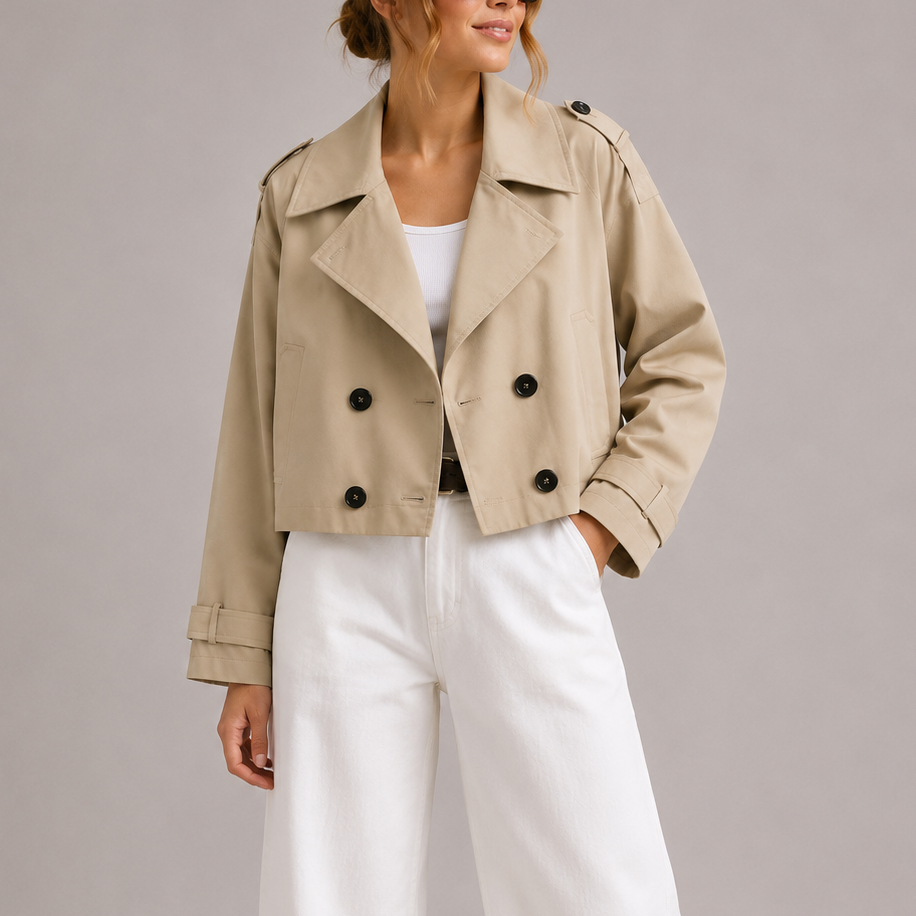 Ruth │ Women's Cropped Trench Coat With Oversized Lapel Collar