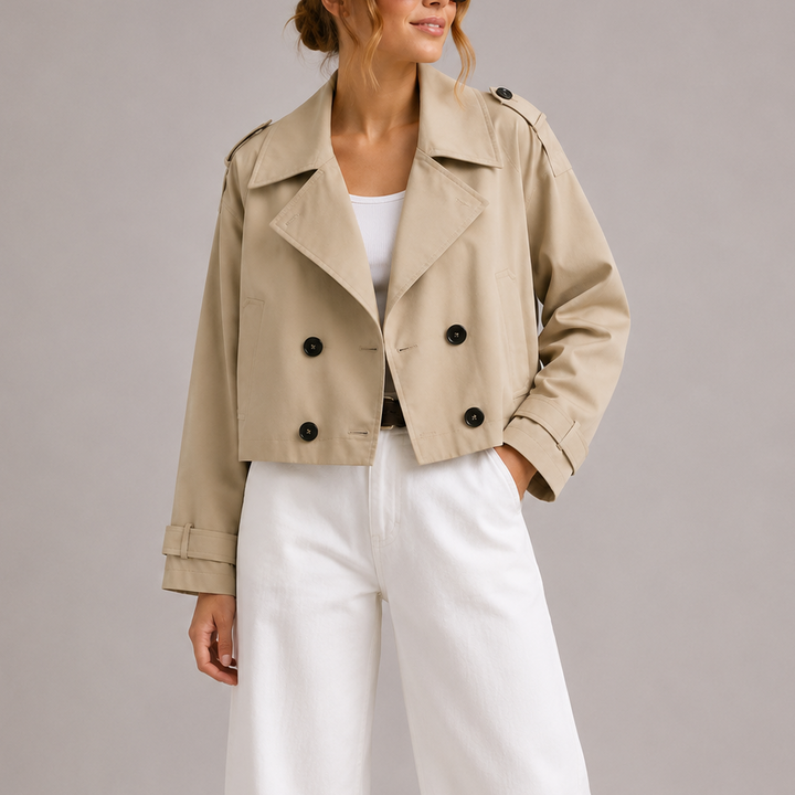 Ruth │ Women's Cropped Trench Coat With Oversized Lapel Collar
