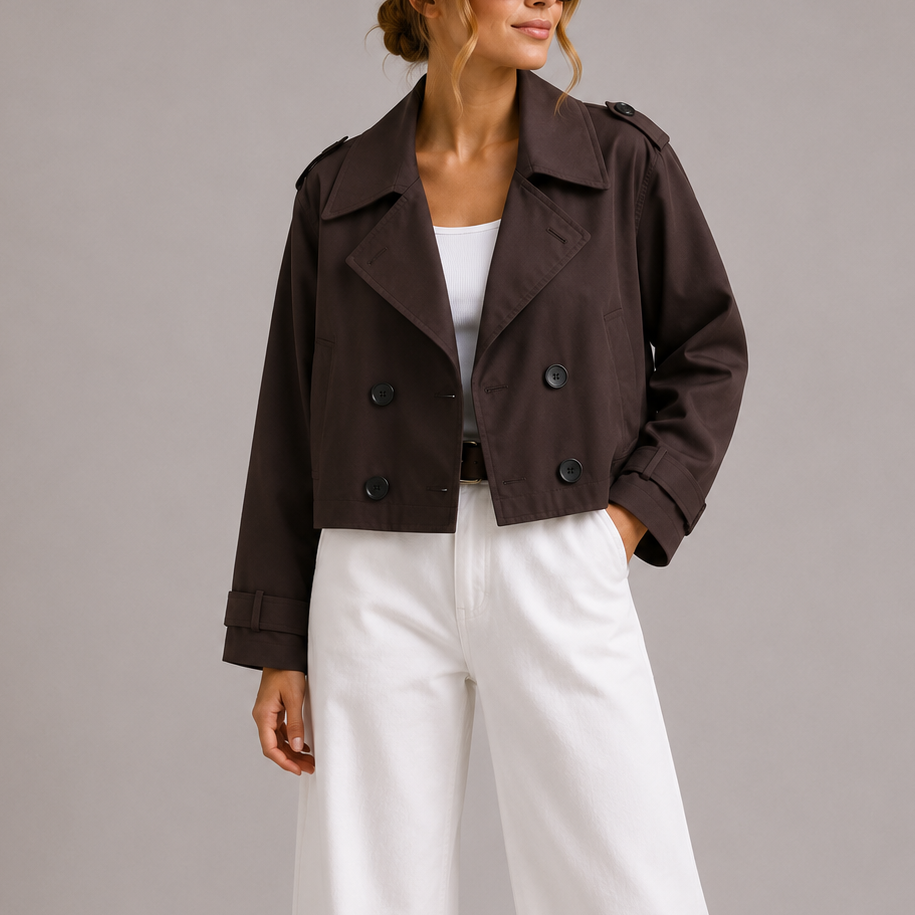 Ruth │ Women's Cropped Trench Coat With Oversized Lapel Collar