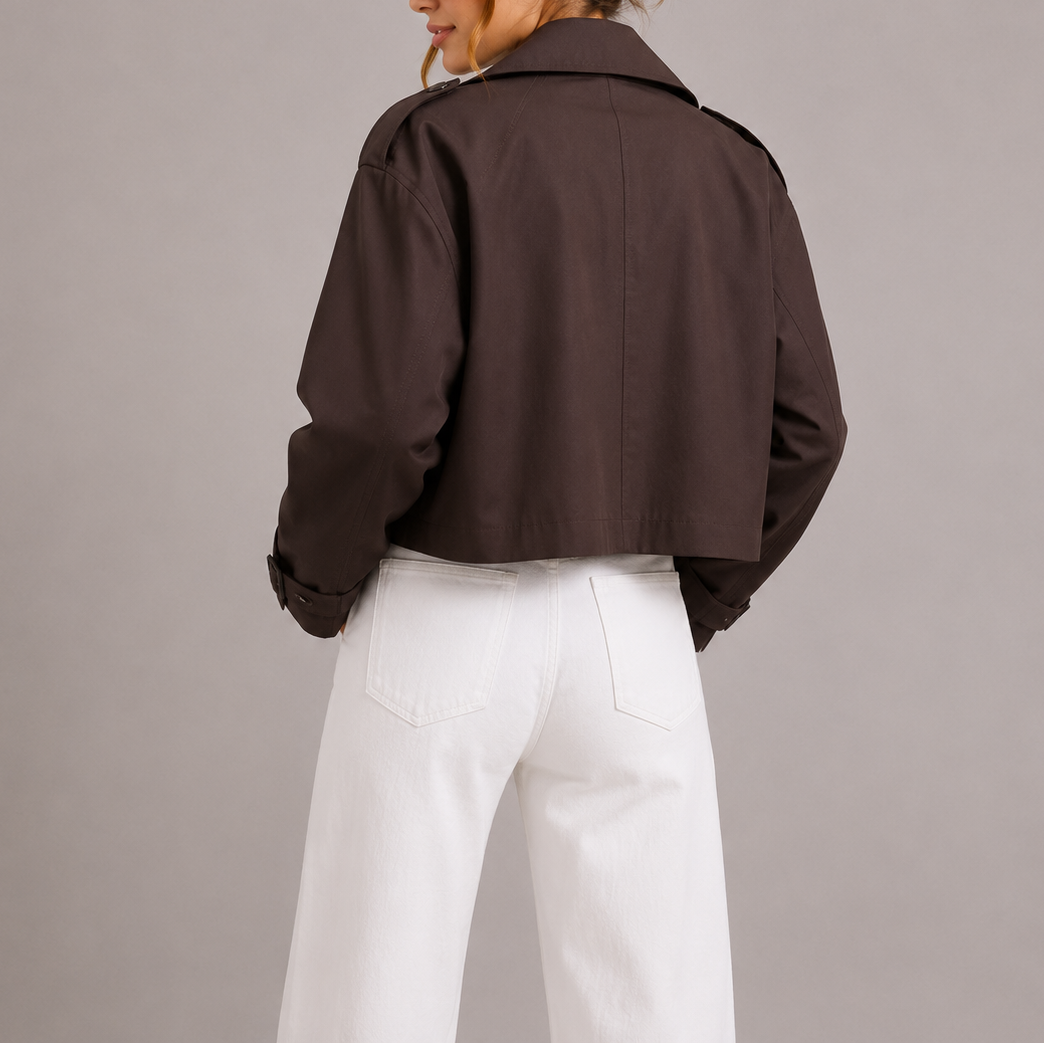 Ruth │ Women's Cropped Trench Coat With Oversized Lapel Collar
