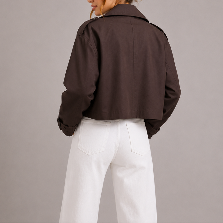 Ruth │ Women's Cropped Trench Coat With Oversized Lapel Collar