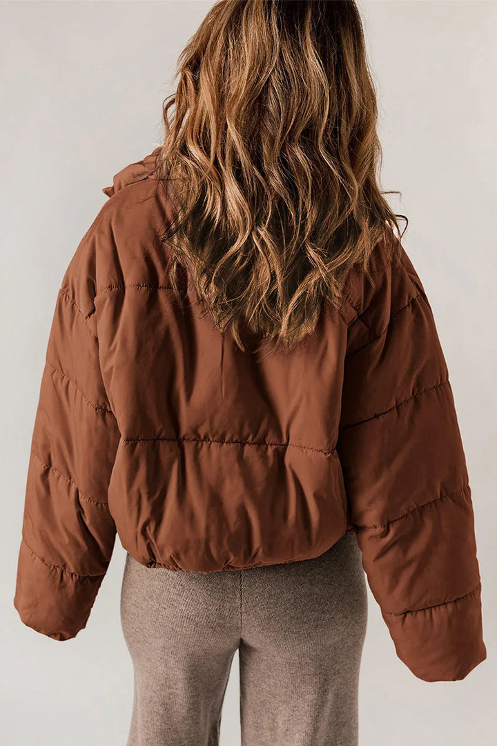 Dorothy │ Women's Cropped Puffer Jacket With Stand Collar And Drawcord Hem