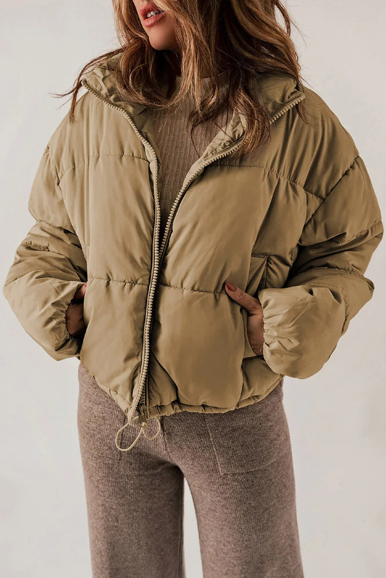 Dorothy │ Women's Cropped Puffer Jacket With Stand Collar And Drawcord Hem