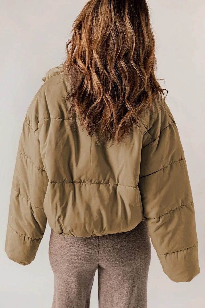 Dorothy │ Women's Cropped Puffer Jacket With Stand Collar And Drawcord Hem