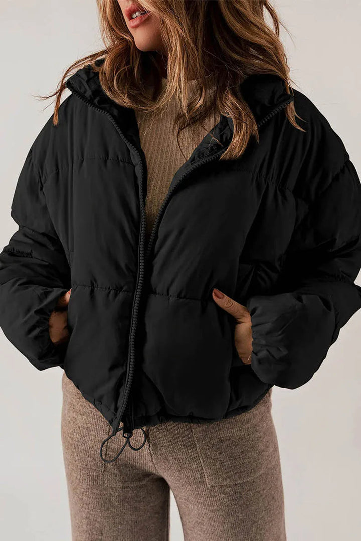 Dorothy │ Women's Cropped Puffer Jacket With Stand Collar And Drawcord Hem