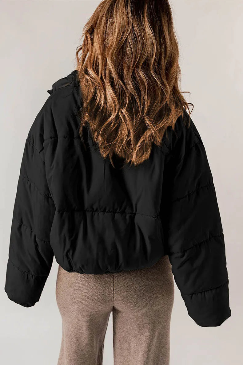 Dorothy │ Women's Cropped Puffer Jacket With Stand Collar And Drawcord Hem
