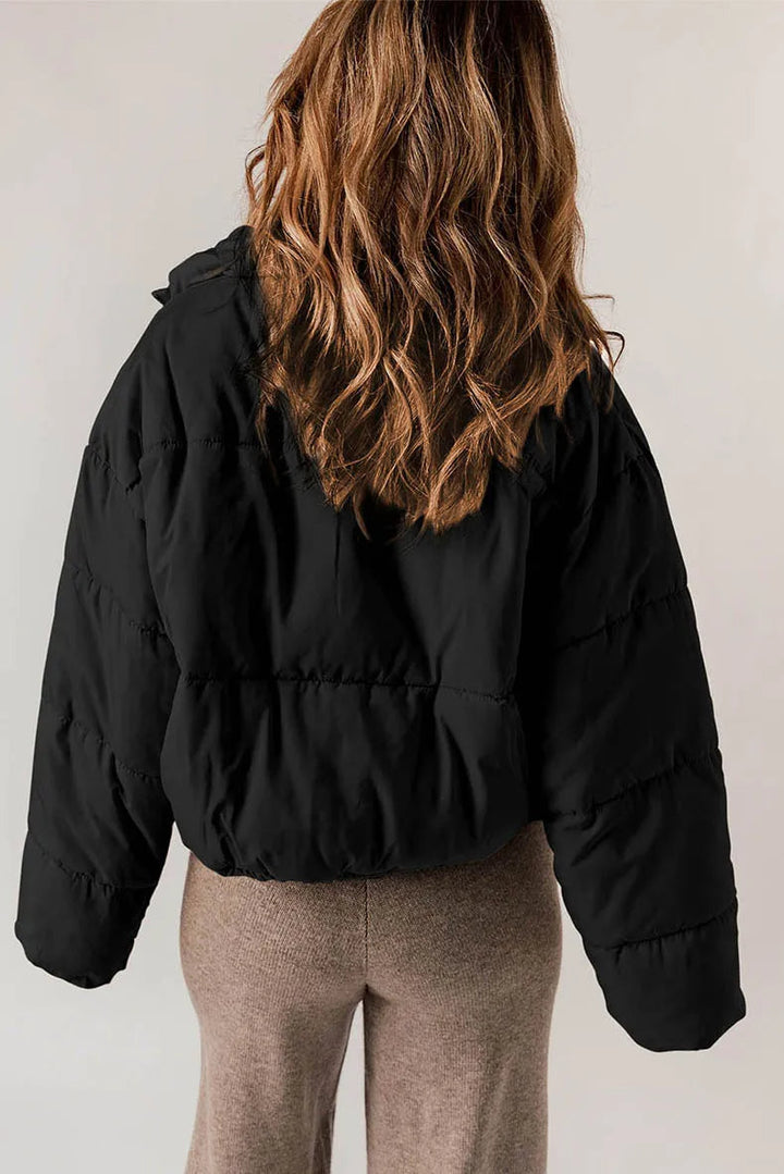 Dorothy │ Women's Cropped Puffer Jacket With Stand Collar And Drawcord Hem