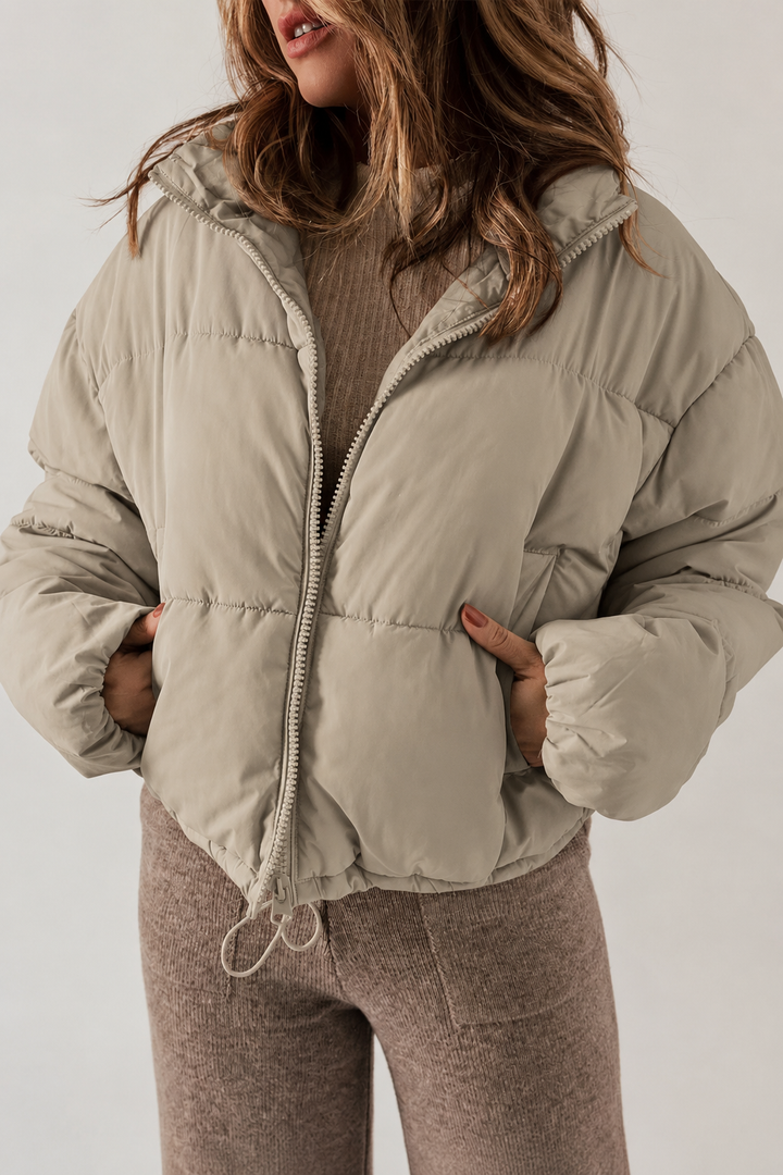 Dorothy │ Women's Cropped Puffer Jacket With Stand Collar And Drawcord Hem