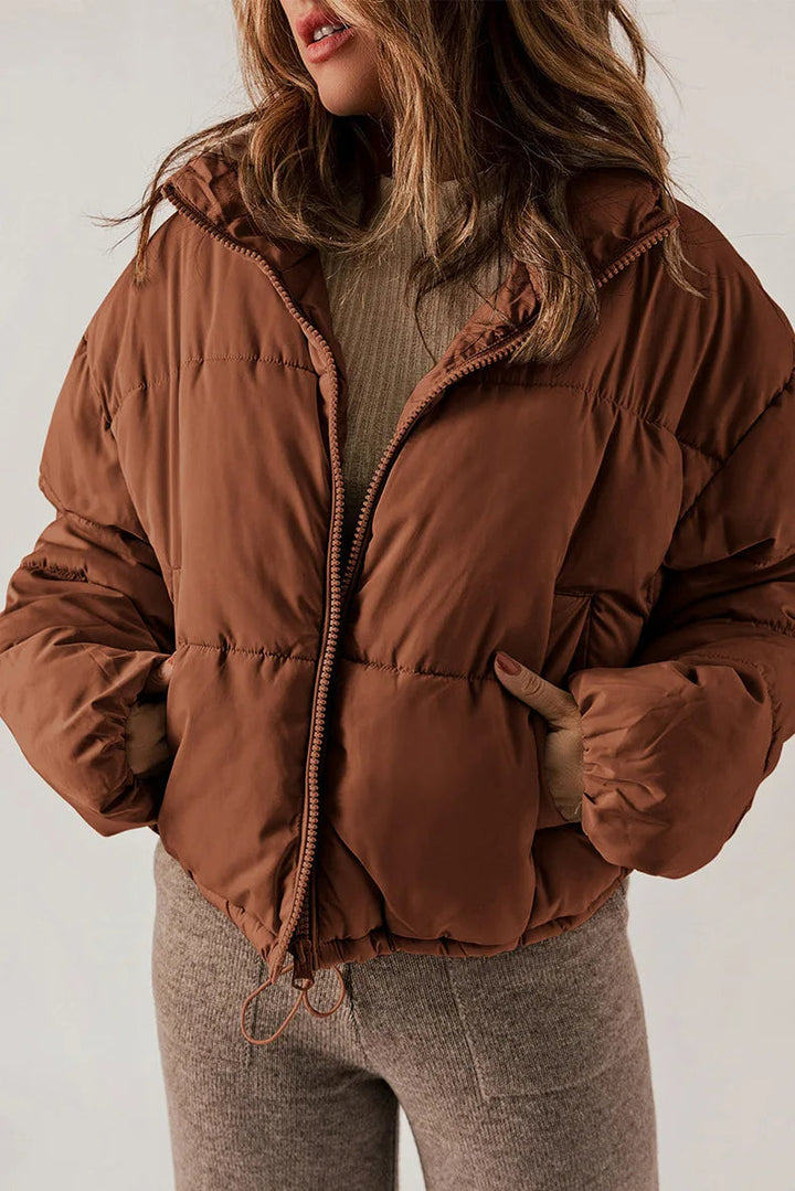 Dorothy │ Women's Cropped Puffer Jacket With Stand Collar And Drawcord Hem