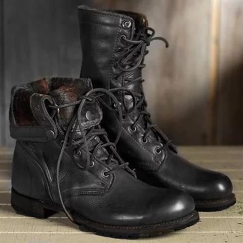 Margaret │ Women's Lace-Up Leather Boots With Fold-Down Cuff And Block Heel