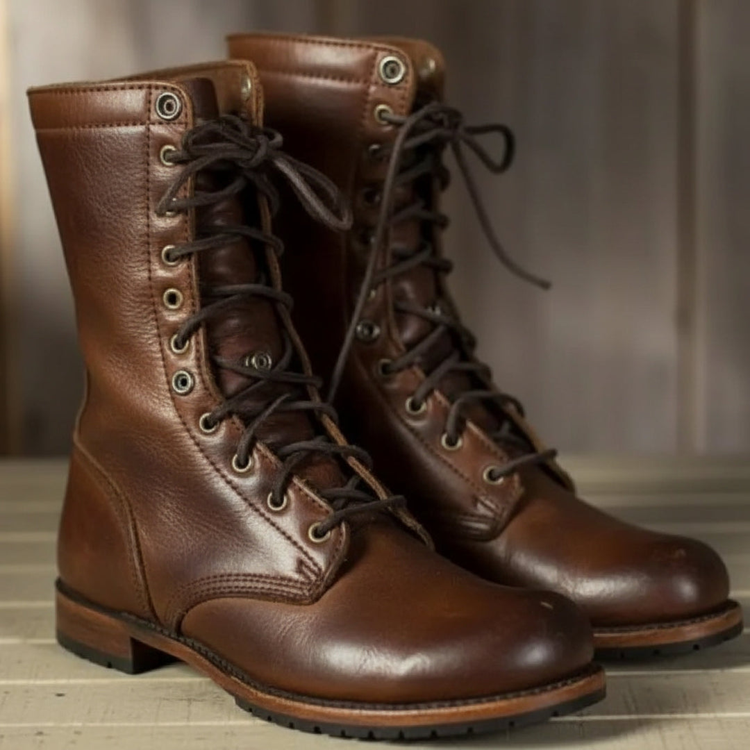 Margaret │ Women's Lace-Up Leather Boots With Fold-Down Cuff And Block Heel