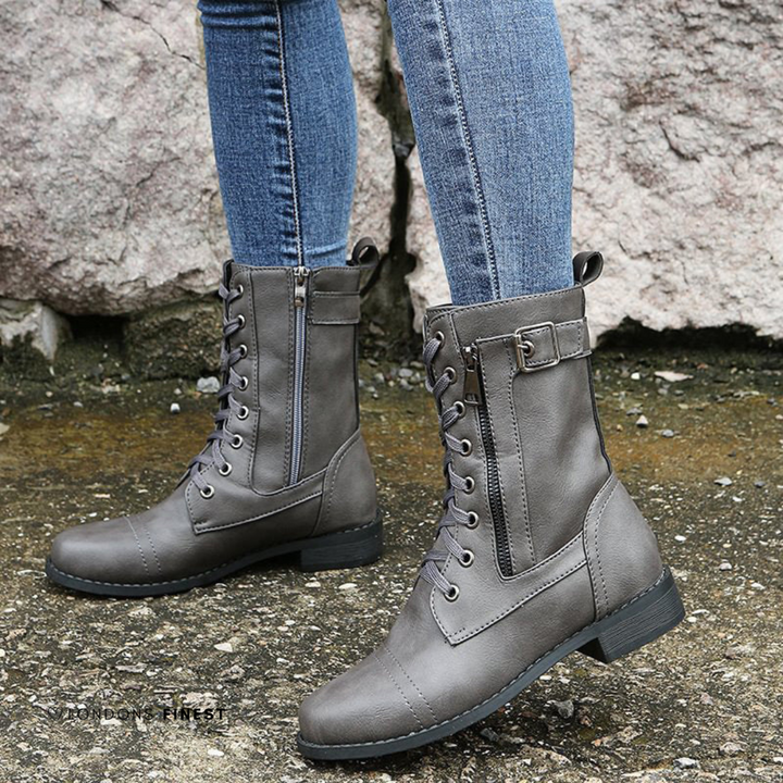Mabel │ Women's Lace-Up Boots With Buckle Strap And Low Block Heel