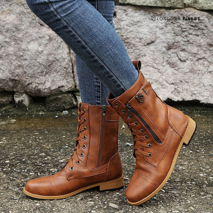 Mabel │ Women's Lace-Up Boots With Buckle Strap And Low Block Heel
