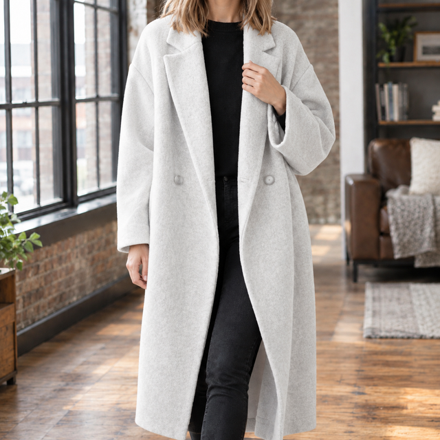 Oversized Long Wool Coat with Double Button
