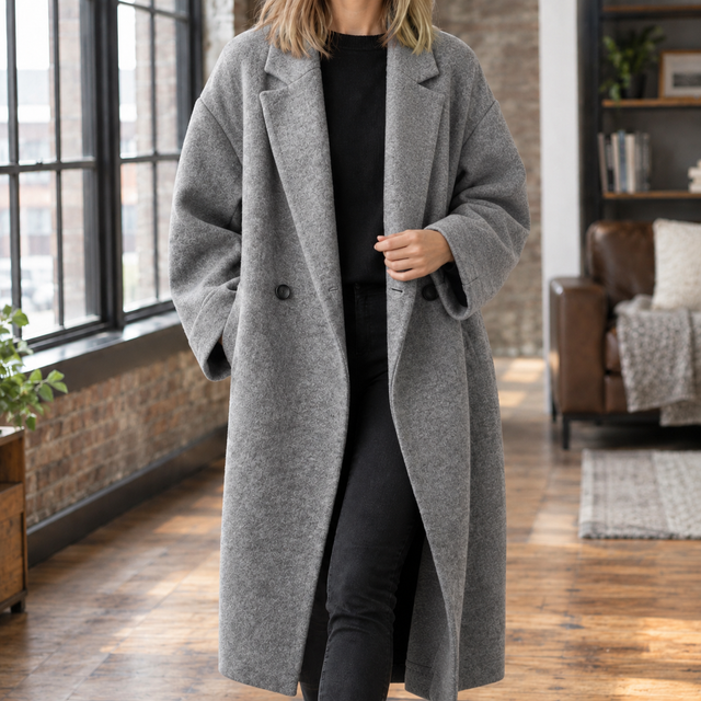 Oversized Long Wool Coat with Double Button