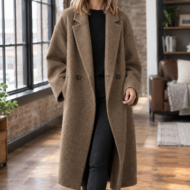 Oversized Long Wool Coat with Double Button