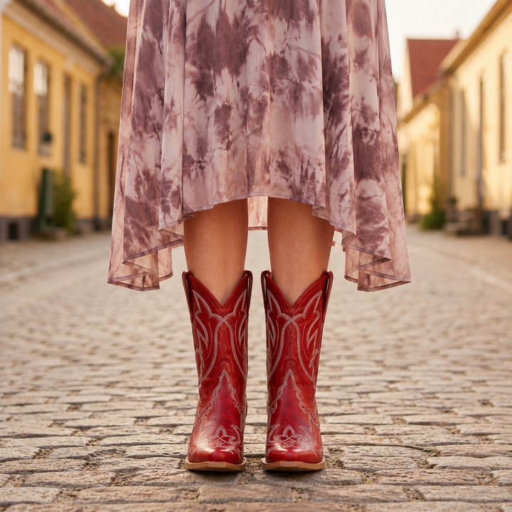 Ruth │ Women's Block Heel Boots With Western Embroidered Detail And Pointed Toe