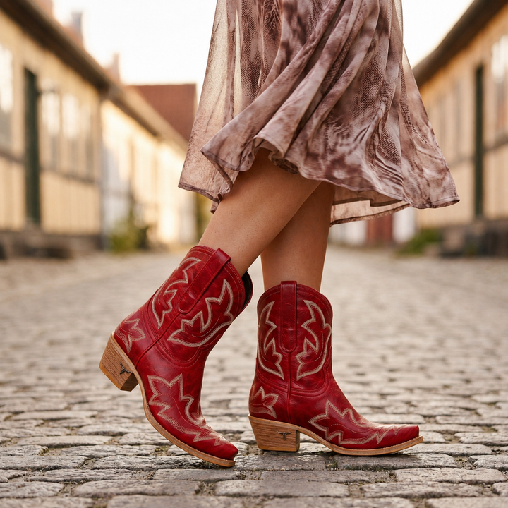 Ruth │ Women's Block Heel Boots With Western Embroidered Detail And Pointed Toe
