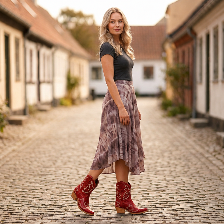 Ruth │ Women's Block Heel Boots With Western Embroidered Detail And Pointed Toe