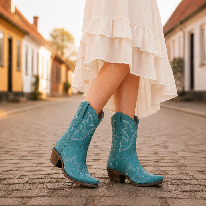 Ruth │ Women's Block Heel Boots With Western Embroidered Detail And Pointed Toe