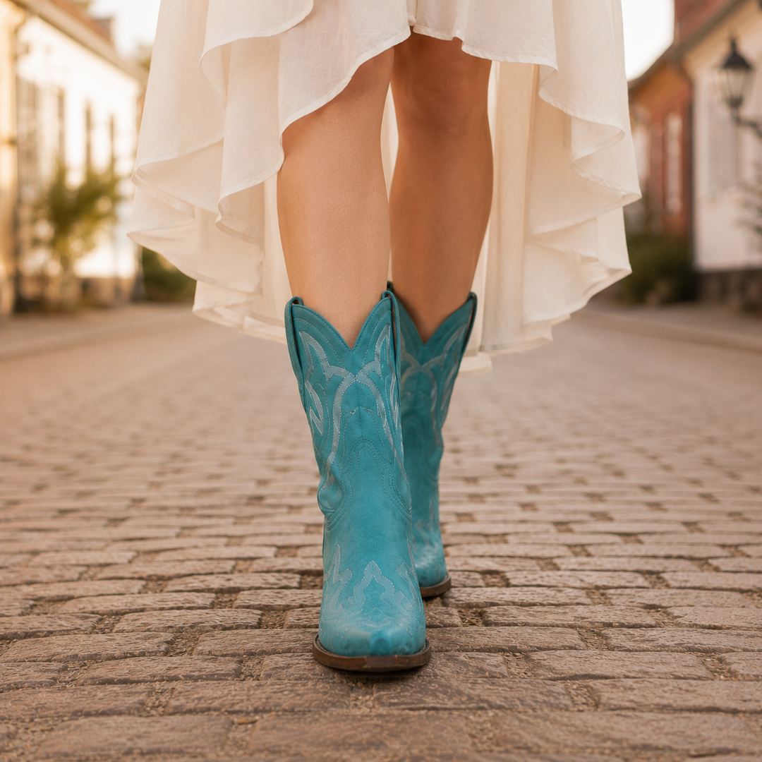 Ruth │ Women's Block Heel Boots With Western Embroidered Detail And Pointed Toe