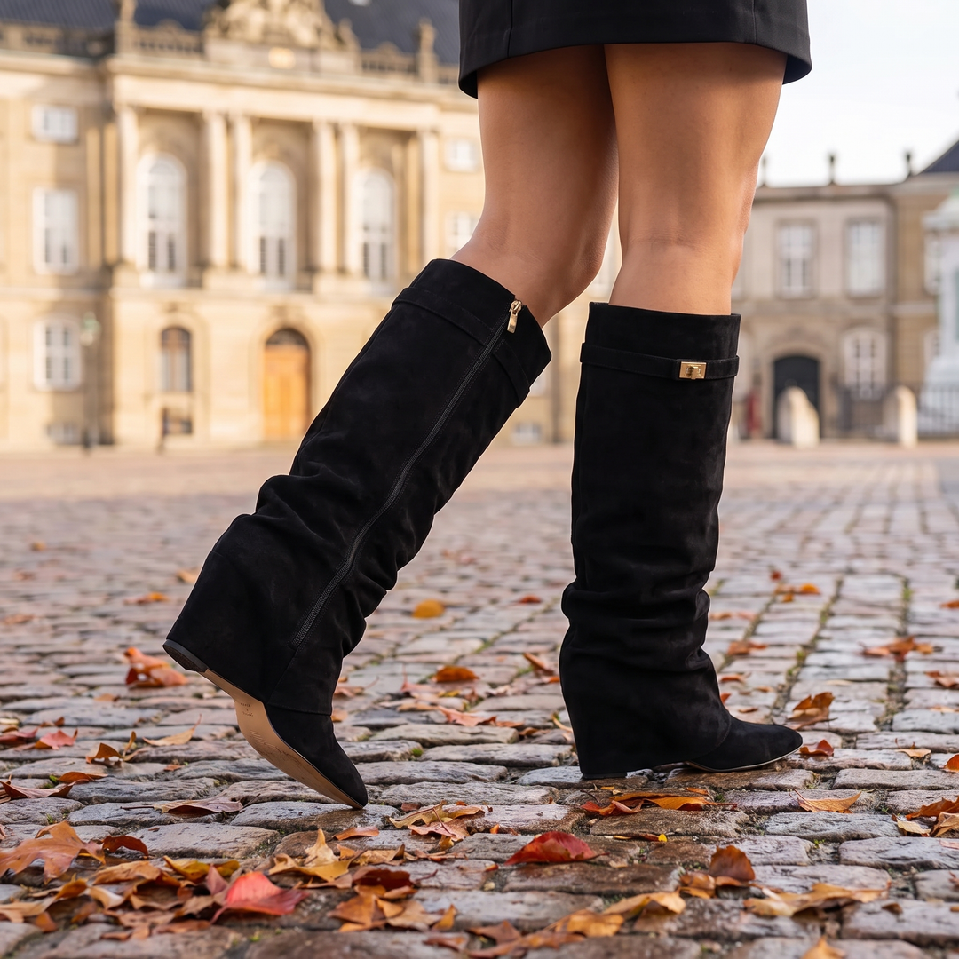 Clara │ Women's Knee-High Boots With Pointed Toe And Draped Shaft