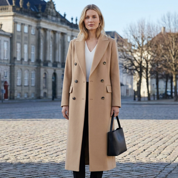 Henry │ Women's Double-Breasted Coat With Notch Lapel Collar And Side Pockets