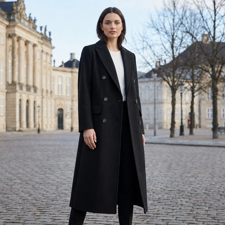 Henry │ Women's Double-Breasted Coat With Notch Lapel Collar And Side Pockets