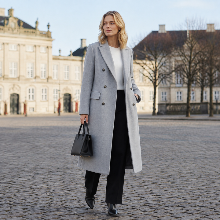 Henry │ Women's Double-Breasted Coat With Notch Lapel Collar And Side Pockets