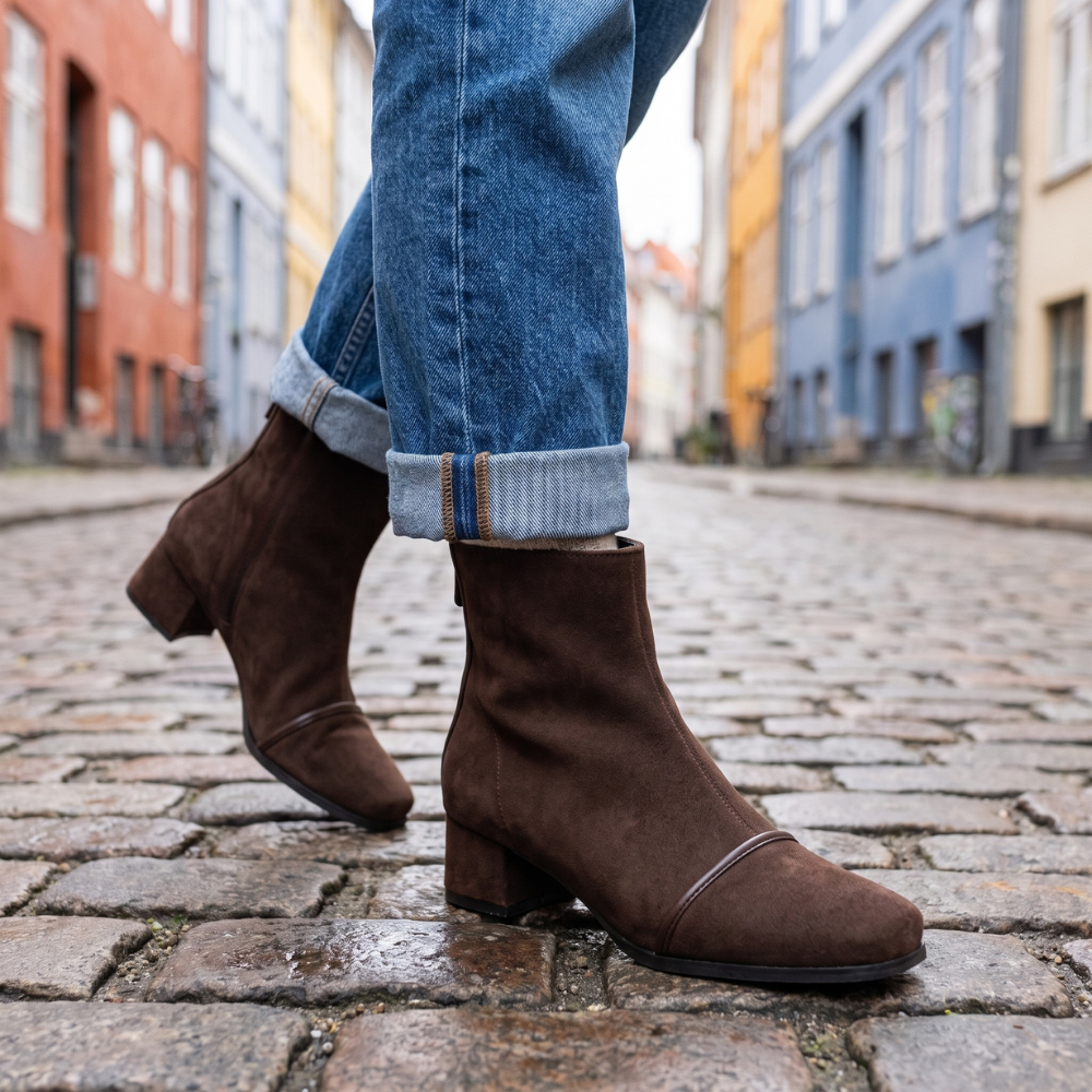 Hugh │ Women's Block Heel Boots With Square Toe And Ankle-High Shaft